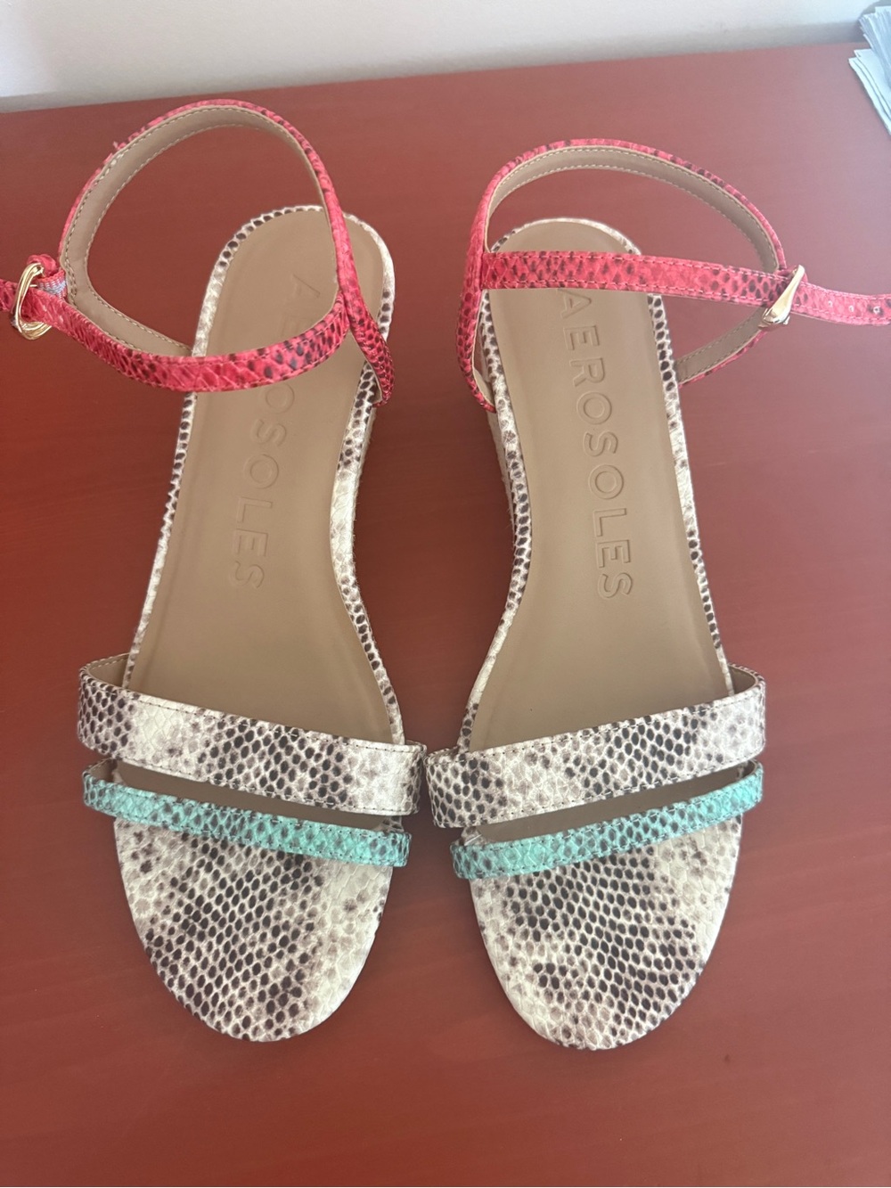 Aerosoles Multicolor Snake Print Espadrille Wedge Sandals Size 9M Strappy